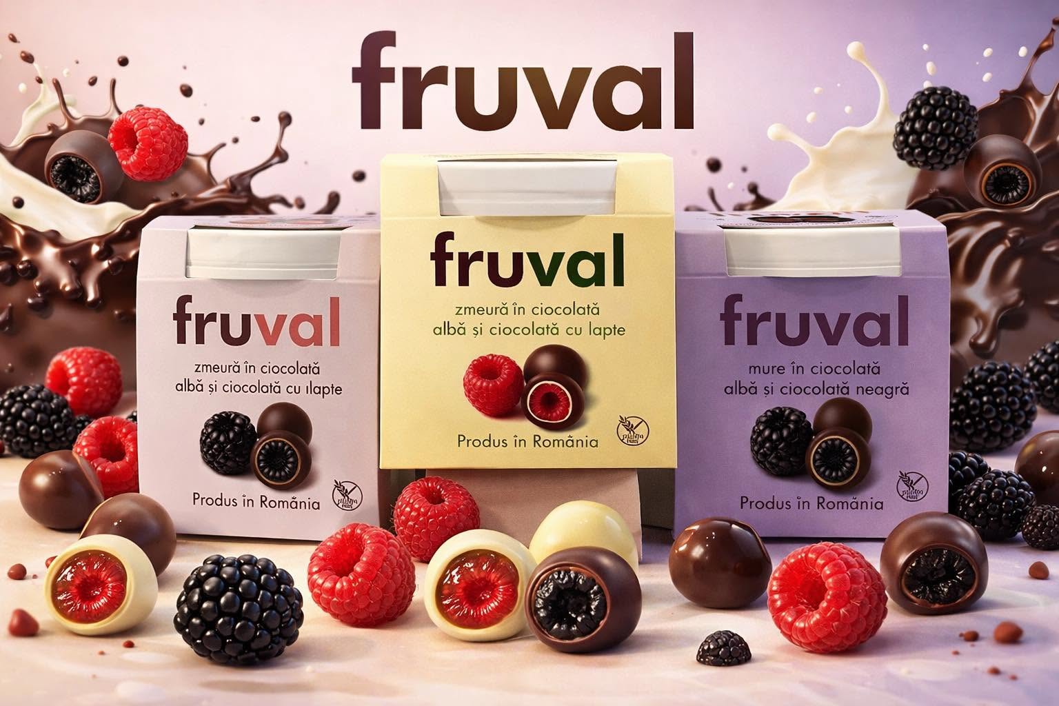 Produse Fruval cu zmeură și mure în ciocolată